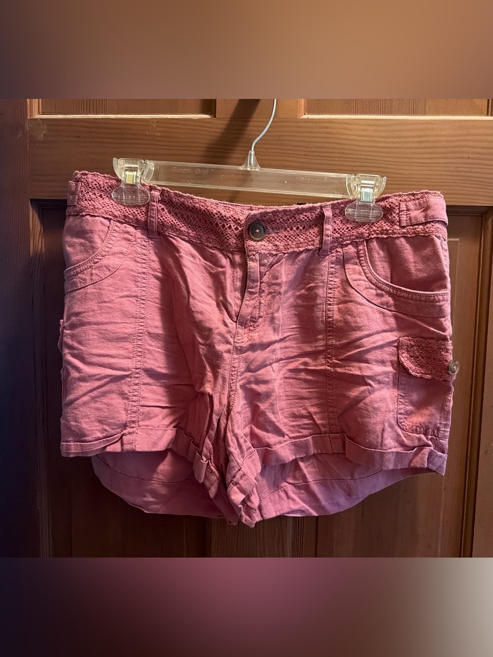 Pink linen blend shorts
